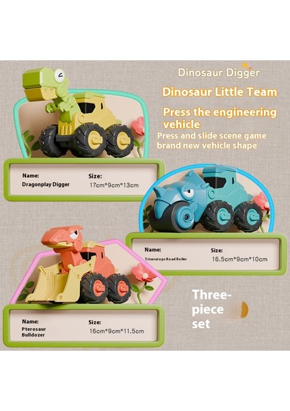 Çocuk Preslenmiş Dinozor Inşaat Aracı Ekskavatör Seti (Yurt Dışından)