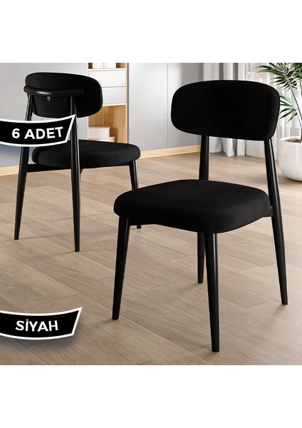 Laos Serisi 6 Adet Siyah Mutfak Sandalyesi Siyah Metal Iskeletli 1. Sınıf Babyface Kumaş