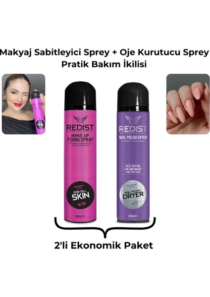 Makyaj Sabitleyici Sprey + Redist Oje Kurutucu Sprey | Pratik Bakım İkilisi