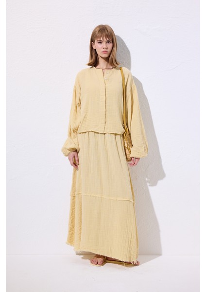 Müslin Katlı Geniş Etek Sarı fiyatları