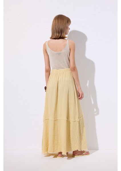 Müslin Katlı Geniş Etek Sarı fırsatları
