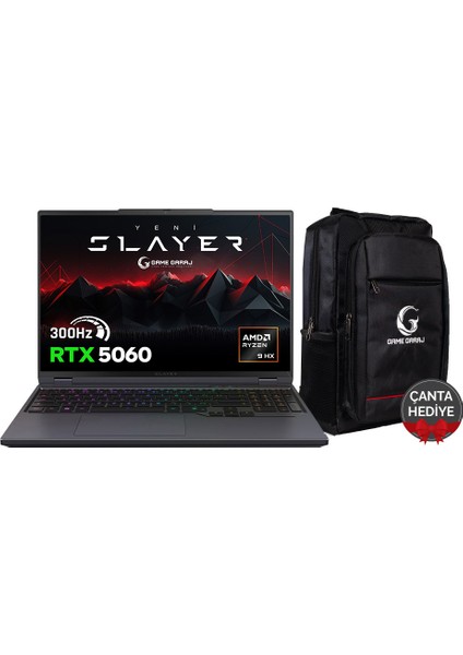 Slayer R9T-5060 C2 Amd Ryzen 9 8945HX 32GB Ram 2tb SSD RTX5060 16" 300Hz Qhd+ Freedos Gaming Laptop