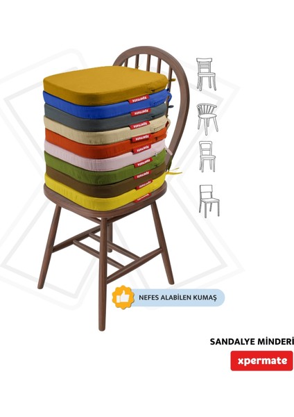 2'li Standartfit Oval Sandalye Minderi Fermuarlı Yıkanabilir Kılıf Bağcıklı Su ve Yağ Itici 42 x 42 x 5 Sarı