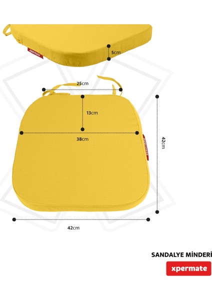 2'li Standartfit Oval Sandalye Minderi Fermuarlı Yıkanabilir Kılıf Bağcıklı Su ve Yağ Itici 42 x 42 x 5 Sarı