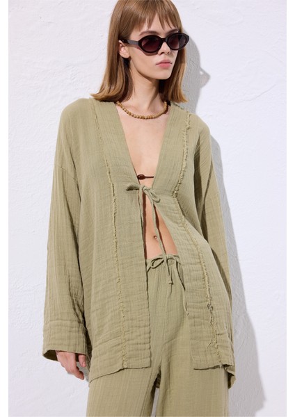 Müslin Geniş Kollu Kimono Adaçayı fiyatları