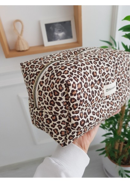 Leopar Desenli Makyaj ve Bebek Bakım Organizer Çantası Kahverengi fiyatları