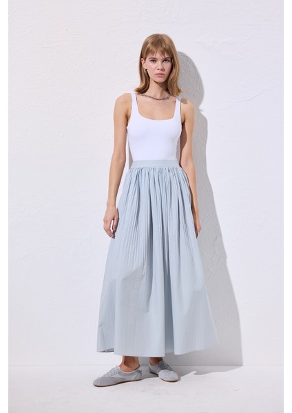 Piliseli Geniş Etek Mavi modelleri