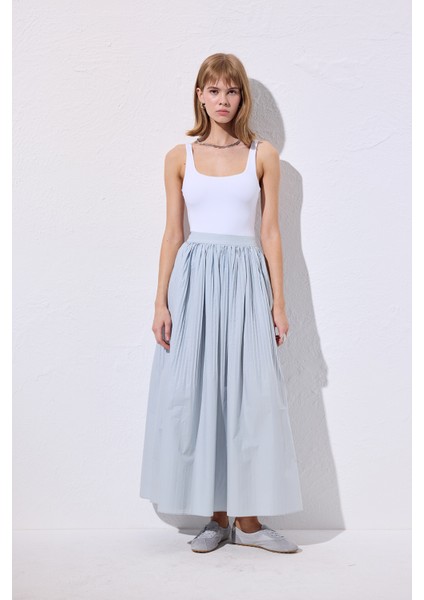 Piliseli Geniş Etek Mavi indirimleri