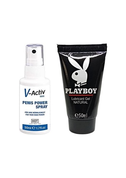 V-Activ Man Penis Power Spray 50 ml Erkeklere Özel Sprey+Playboy Lubricant 50 ml