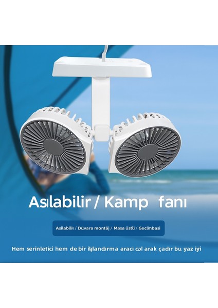 Çift Başlı Taşınabilir USB Şarjlı Fan, LED Gece Lambası ve 5000MAH Pil ile Uzun Çalışma Süresi, Ayarlanabilir Hız ve 270° Dönebilir Kafalar, Ev, Ofis, Kamp Için Ideal (CZ-01X - Beyaz)