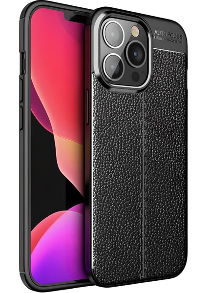 iPhone 15 Pro Uyumlu Kamera Korumalı Deri Görünümlü Silikon Kılıf