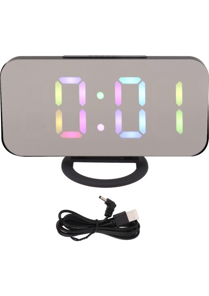 Led Aynalı Dijital Çalar Saat Büyük Ayarlanabilir Parlaklık Renkli Rgb Ekranlı Dijital Saatin Yanında Çift Usb Bağlantı Noktalı Siyah (Yurt Dışından)