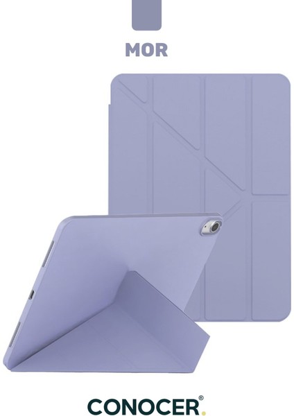 iPad 11 A16 2025 10. Nesil 10.9 Tablet Kılıfı Yumuşak Kalem Bölmeli, Uyku Modlu, Tri Folding Stand