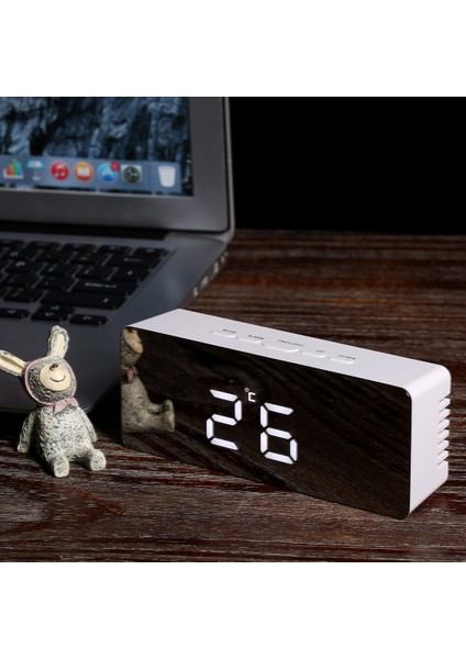 Çok Işlevli Plastik Ayna LED Gece Lambası Termometre Dijital Duvar Saati Lamba Çalar Saat (Yurt Dışından)