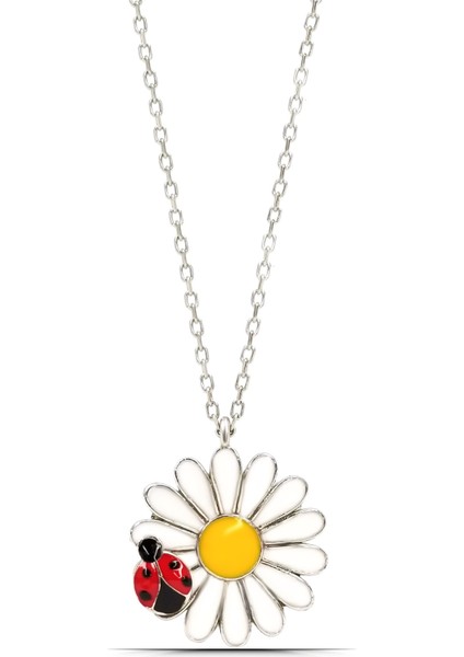 Kadın Papatya ve Uğur Böceği Mineli 925 Ayar Gümüş Kolye fiyatları