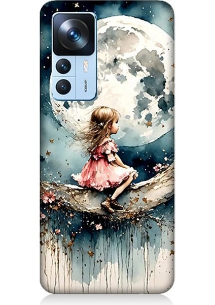 Xiaomi Mi 12T Uyumlu Ay Üzerinde Hayalci Kız Desenli Silikon Kılıf