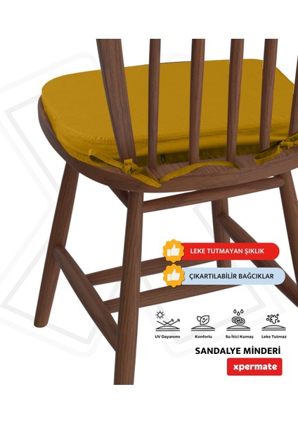 Standartfit Oval Sandalye Minderi Fermuarlı Yıkanabilir Kılıf Bağcıklı Su ve Yağ Itici 42X42X5 Hardal modelleri