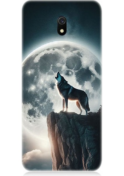 Xiaomi Redmi 8A Uyumlu Dolunayda Uluyan Kurt Desenli Silikon Kılıf