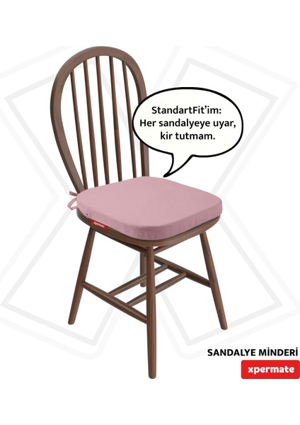 x permate Standartfit Oval Sandalye Minderi Fermuarlı Yıkanabilir Kılıf Bağcıklı Su ve Yağ Itici 42 x 42 x 5 Pembe