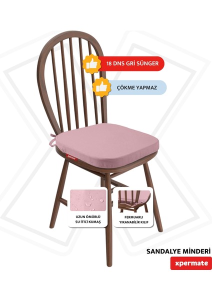 x permate Standartfit Oval Sandalye Minderi Fermuarlı Yıkanabilir Kılıf Bağcıklı Su ve Yağ Itici 42 x 42 x 5 Pembe fiyatları