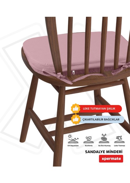 x permate Standartfit Oval Sandalye Minderi Fermuarlı Yıkanabilir Kılıf Bağcıklı Su ve Yağ Itici 42 x 42 x 5 Pembe fırsatları