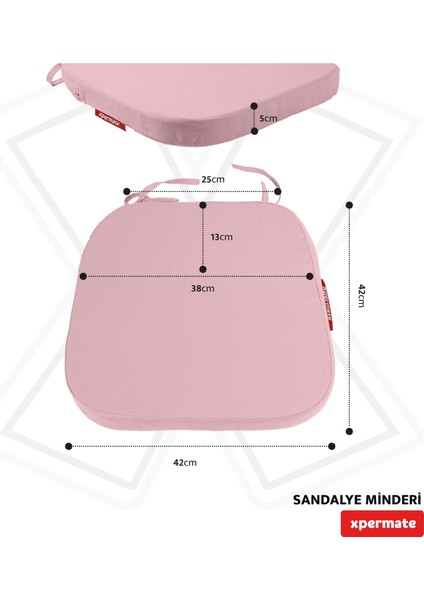 x permate Standartfit Oval Sandalye Minderi Fermuarlı Yıkanabilir Kılıf Bağcıklı Su ve Yağ Itici 42 x 42 x 5 Pembe indirimleri