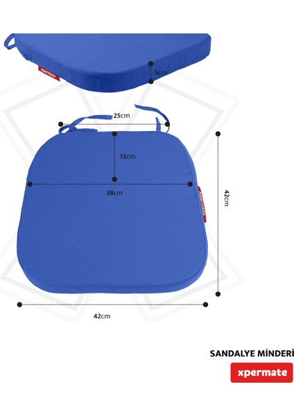 2'li Standartfit Oval Sandalye Minderi Fermuarlı Yıkanabilir Kılıf Bağcıklı Su ve Yağ Itici 42 x 42 x 5 Mavi modelleri