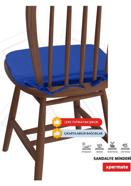 2'li Standartfit Oval Sandalye Minderi Fermuarlı Yıkanabilir Kılıf Bağcıklı Su ve Yağ Itici 42 x 42 x 5 Mavi indirimleri