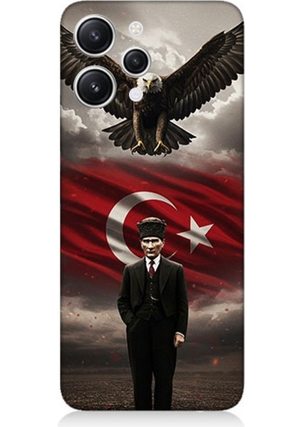 Xiaomi Redmi 12 Uyumlu Bayrak ve Mustafa Kemal Atatürk Desenli Silikon Kılıf