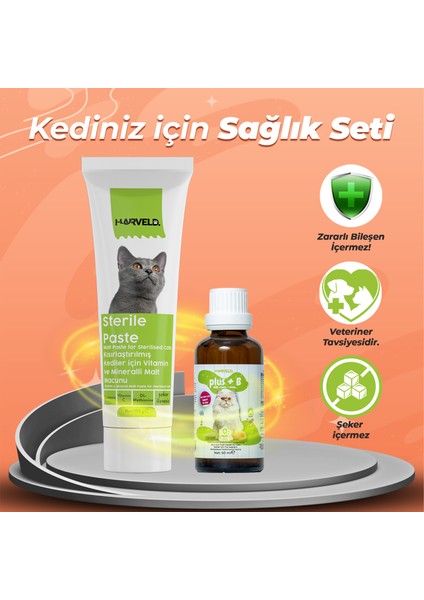 Sterile Paste Plus & B Damla Kısır Kedi Bakım Seti (Destekleyici + Tüy Desteği)