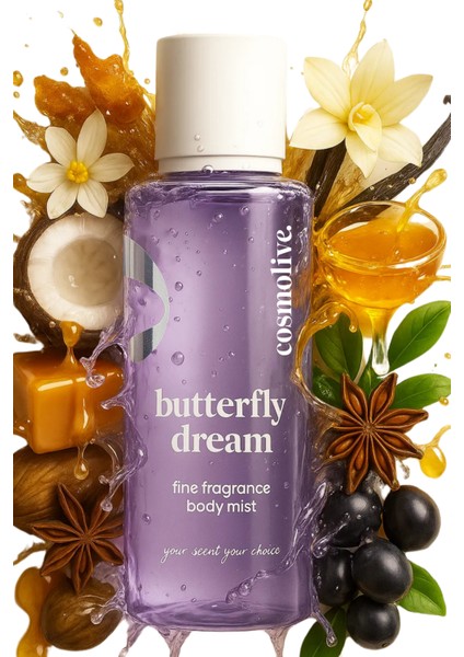 Vücut Spreyi Body Mist | Love Spell | Butterfly Dream | Işıltılı | Ne mlendirici | Kadın | 250 ml