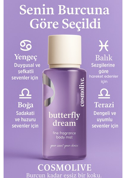 Vücut Spreyi Body Mist | Love Spell | Butterfly Dream | Işıltılı | Ne mlendirici | Kadın | 250 ml