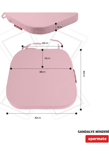 2'li Standartfit Oval Sandalye Minderi Fermuarlı Yıkanabilir Kılıf Bağcıklı Su ve Yağ Itici 42 x 42 x 5 Pembe