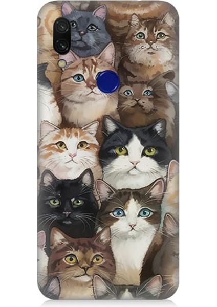 Xiaomi Redmi Note 7 Uyumlu Kedi Kalabalığında Kaos Desenli Silikon Kılıf