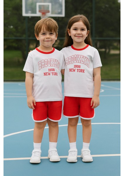 Çocuk Pamuklu Baskılı Oversize Alt Üst Takım Kırmızı (2-3 Yaş 7-8 Yaş)