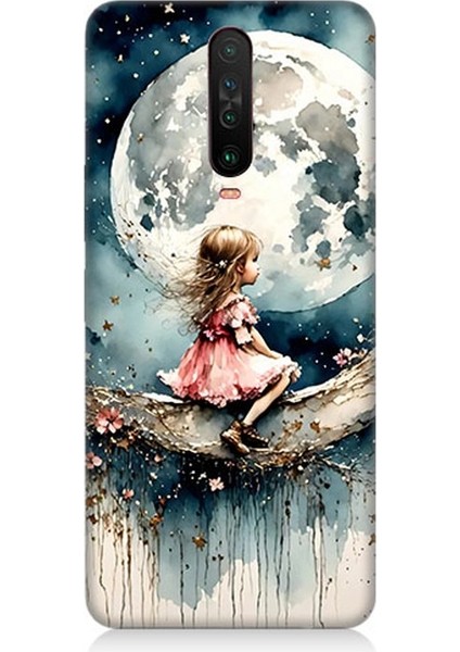 Xiaomi Poco X2 Uyumlu Ay Üzerinde Hayalci Kız Desenli Silikon Kılıf
