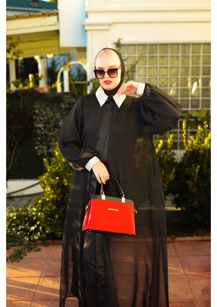 Yazlık Siyah Şifon Abaya – (Sadece Abaya-Içi Gösteriyor)