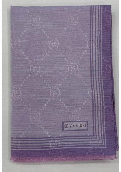 Monogram Pamuk Ipek Bordürlü Şal 41540-AÇIK Lila