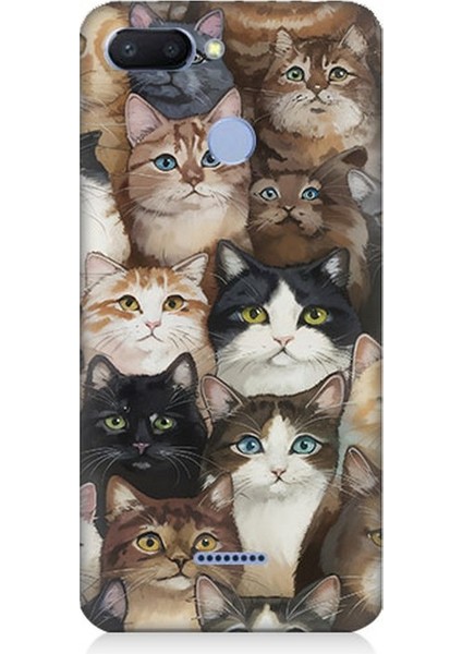 Xiaomi Redmi 6 Uyumlu Kedi Kalabalığında Kaos Desenli Silikon Kılıf