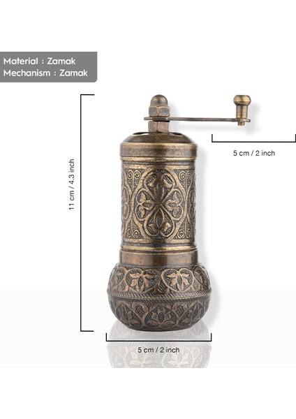 Glıos Bakır Zamak Karabiber Baharatlık El Değirmeni Öğütücü Grinder 11 cm