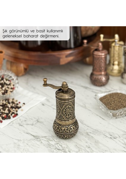 Glıos Bakır Zamak Karabiber Baharatlık El Değirmeni Öğütücü Grinder 11 cm