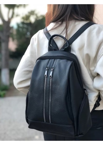 Kadın Çok Bölmeli Yıkama Deri Sırt Çanta