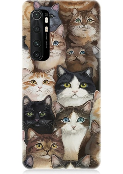 Xiaomi Mi Note 10 Lite Uyumlu Kedi Kalabalığında Kaos Desenli Silikon Kılıf