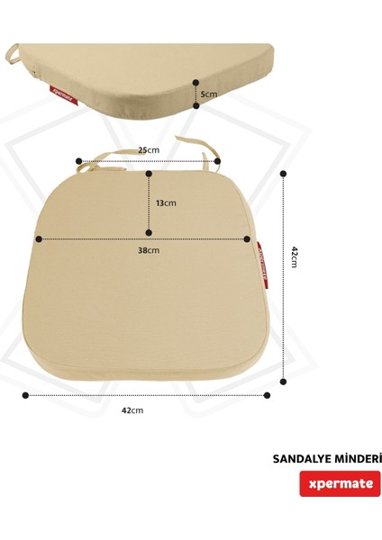 4'lü Standartfit Oval Sandalye Minderi Fermuarlı Yıkanabilir Kılıf Bağcıklı Su ve Yağ Itici 42 x 42 x 5 Bej