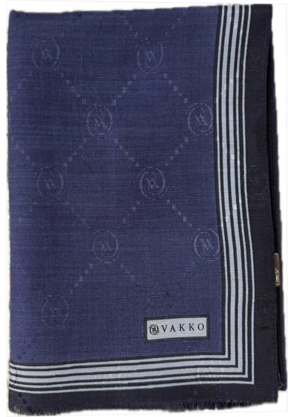 Monogram Pamuk Ipek Bordürlü Şal 41540-LACIVERT