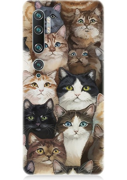 Xiaomi Mi Note 10 Uyumlu Kedi Kalabalığında Kaos Desenli Silikon Kılıf