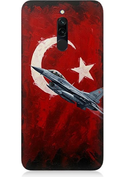 Xiaomi Redmi 8 Uyumlu Bayrakta Yükselen Savaş Uçağı Desenli Silikon Kılıf