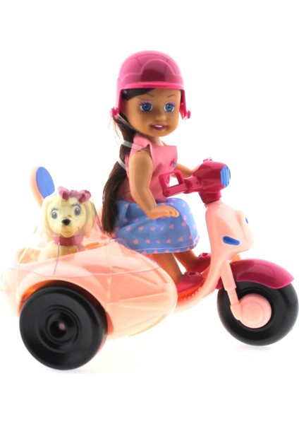 Cute Doll Mini Bebek ve Köpekli Pembe Motorsiklet