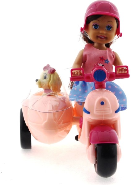 Cute Doll Mini Bebek ve Köpekli Pembe Motorsiklet