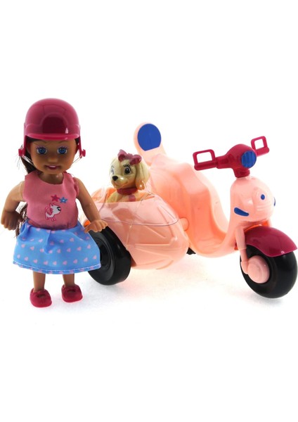 Cute Doll Mini Bebek ve Köpekli Pembe Motorsiklet
